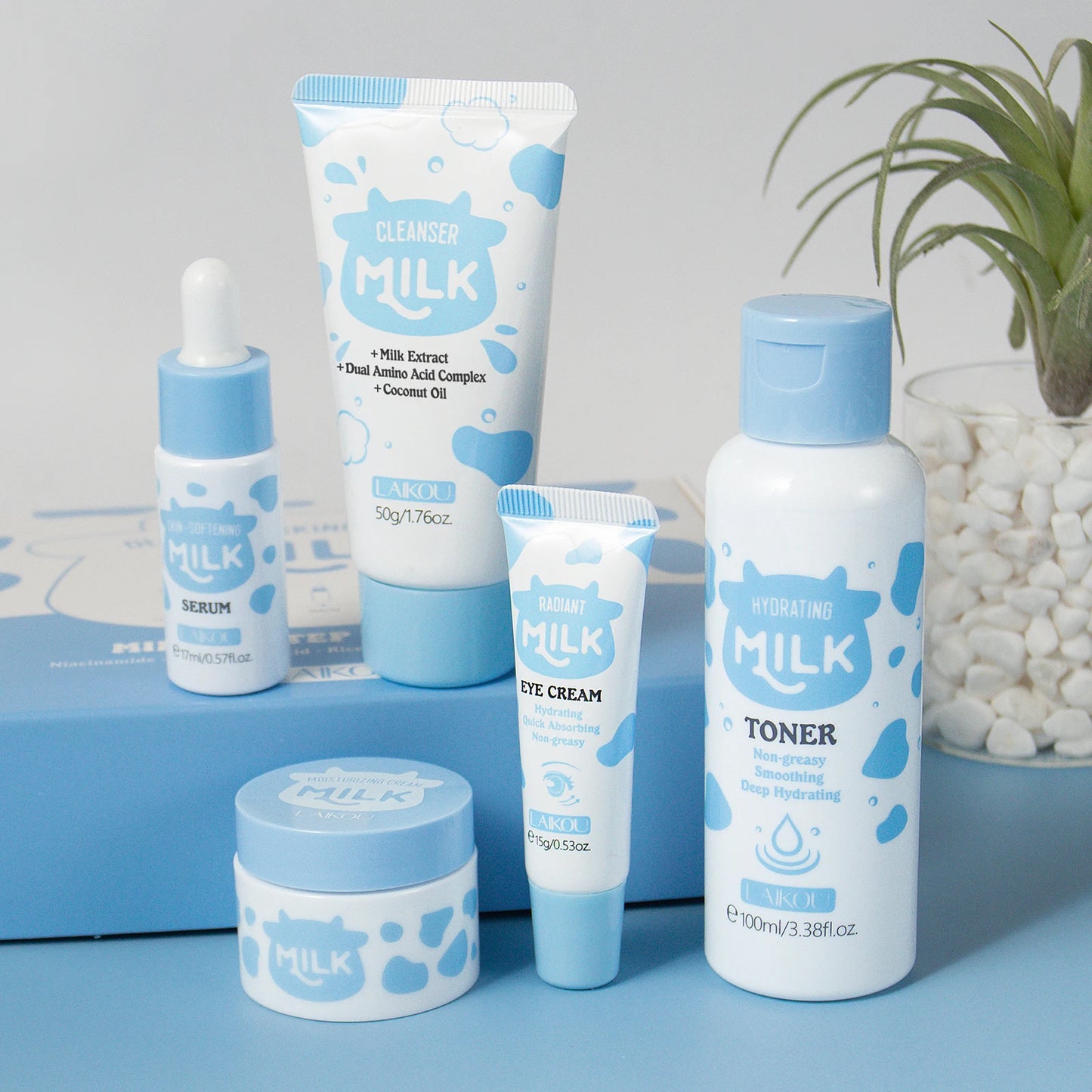 LAIKOU™ Milk Glow Set – Deep Hydration & Brightening Facial Kit
