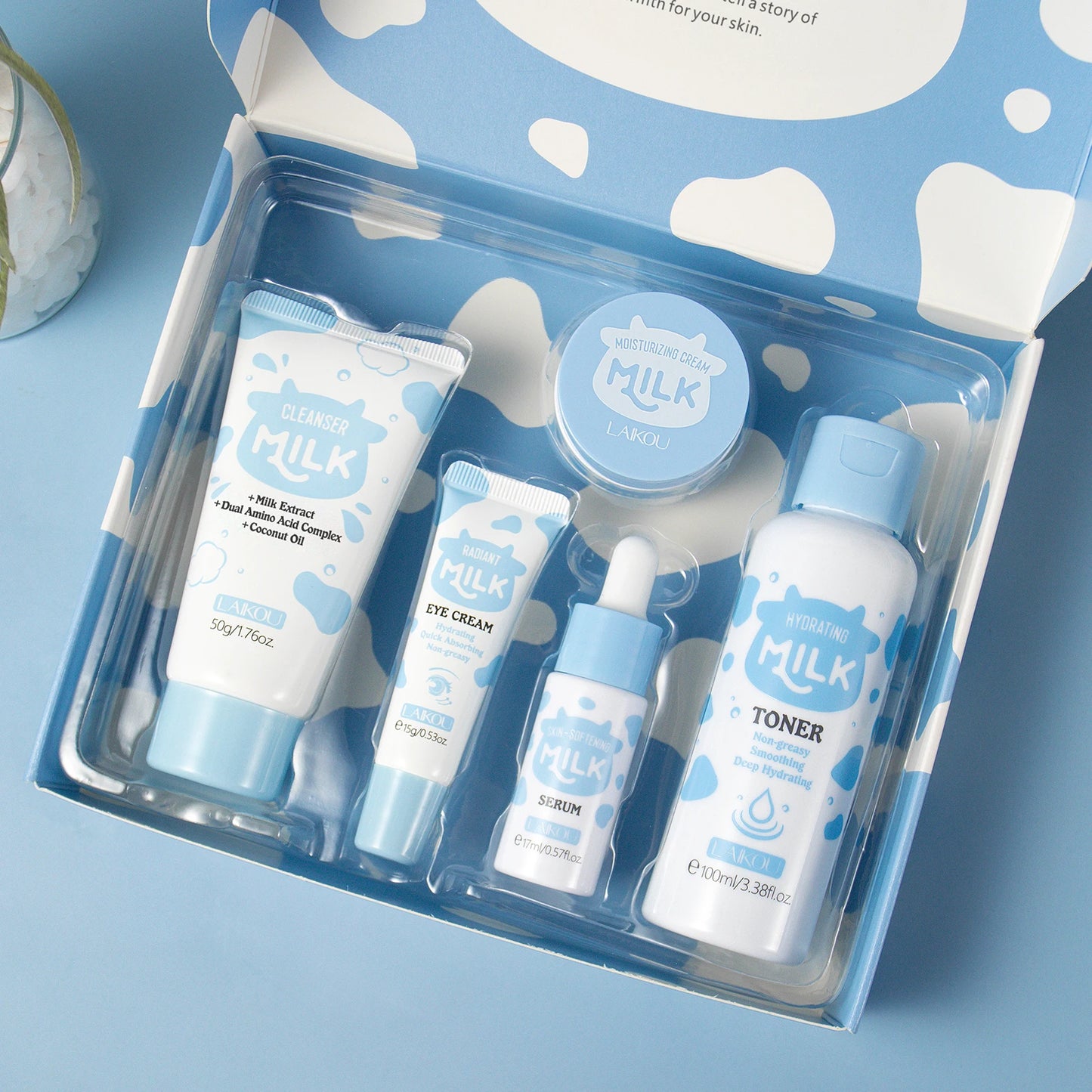 LAIKOU™ Milk Glow Set – Deep Hydration & Brightening Facial Kit