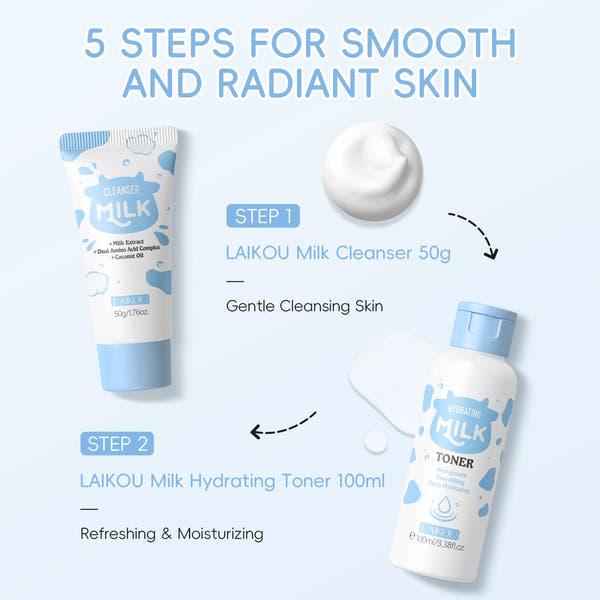 LAIKOU™ Milk Glow Set – Deep Hydration & Brightening Facial Kit