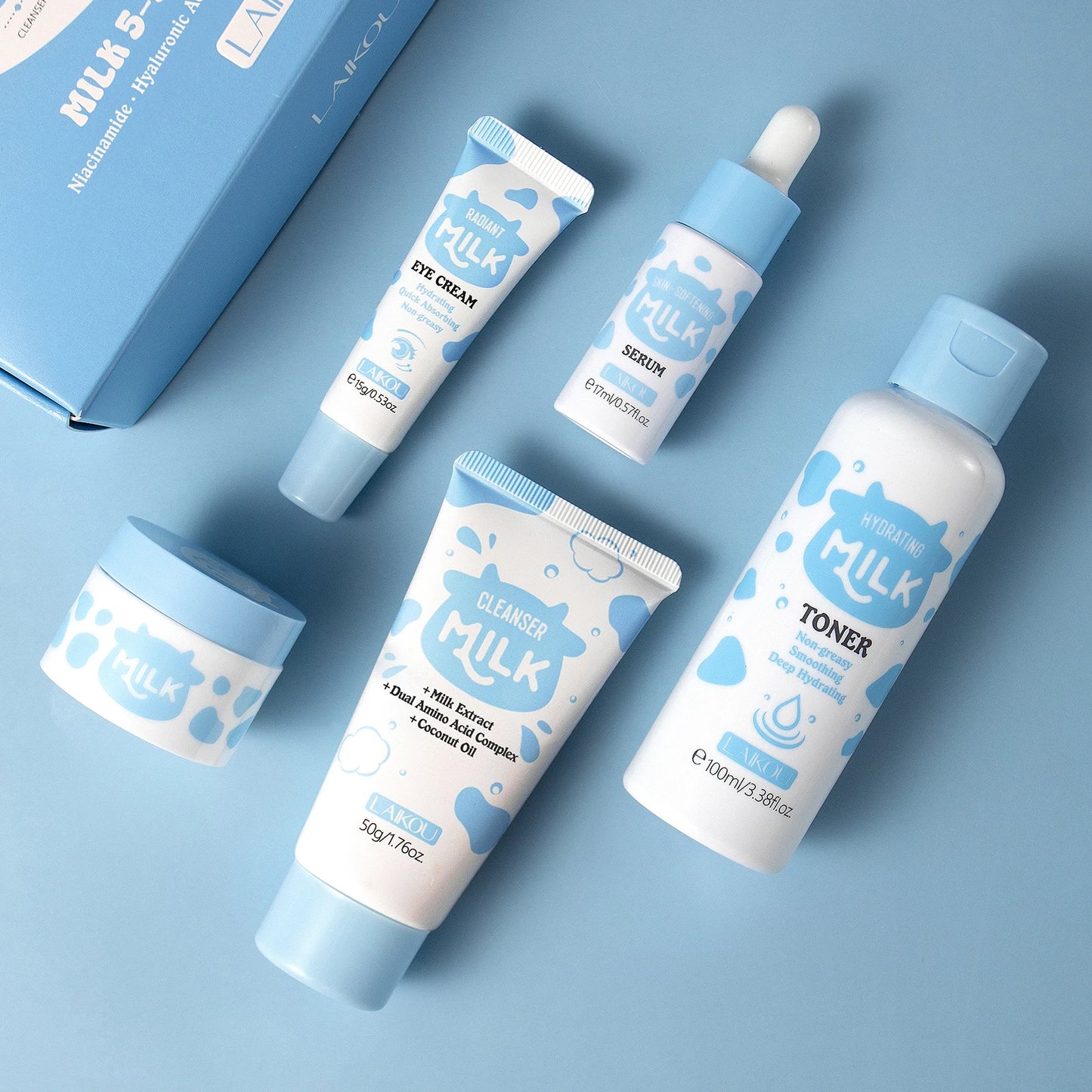 LAIKOU™ Milk Glow Set – Deep Hydration & Brightening Facial Kit